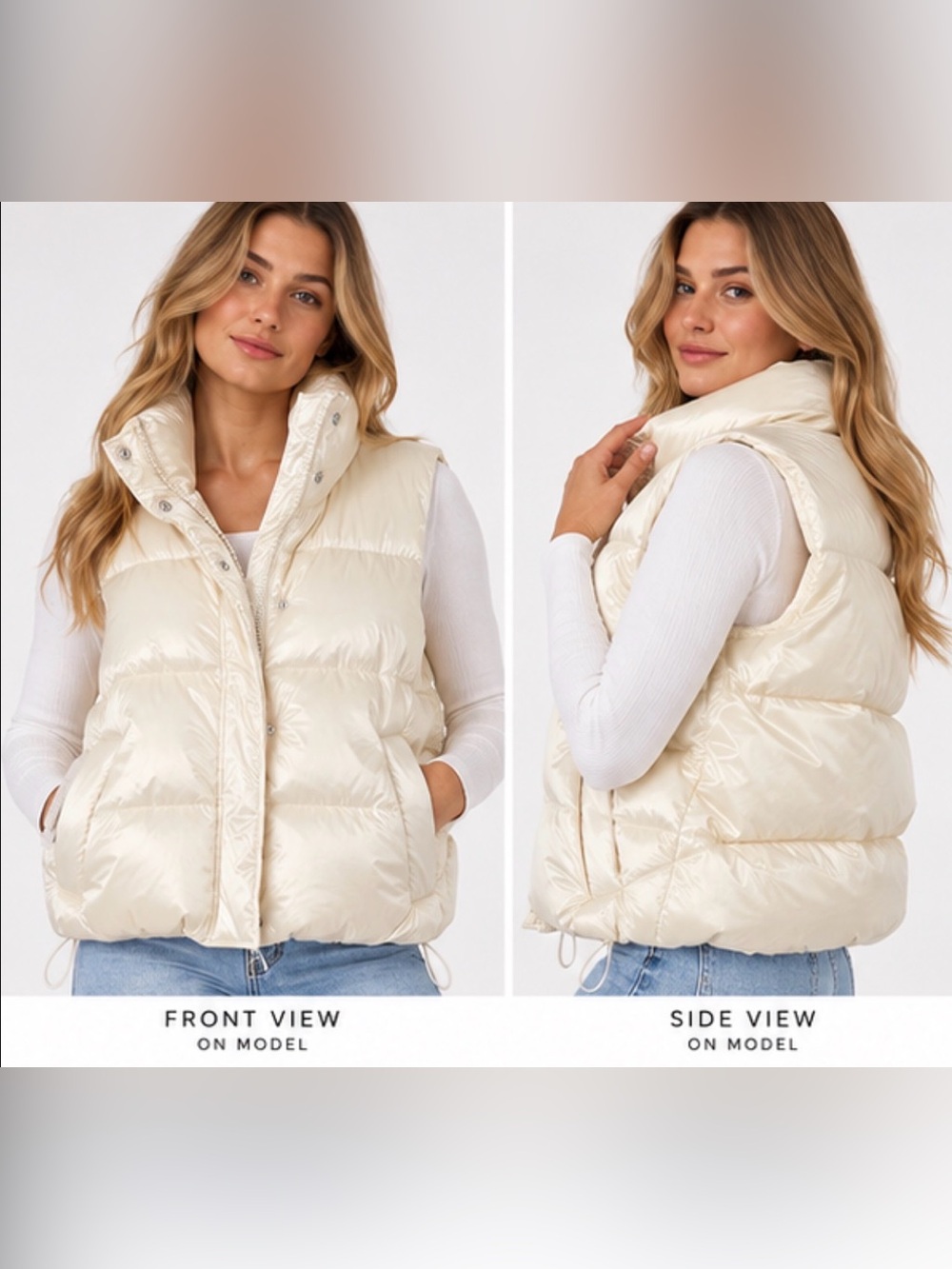 NWT PINK Victoria’s Secret High Shine Marshmallow Puffer Vest White/Cream Large